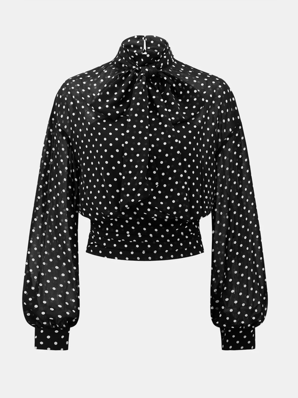 Commense Polka Dot Bow Neck Blouse - Picture 2 of 8